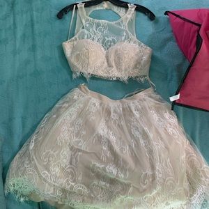 Nude lacy homecoming dress. Size 4, two piece